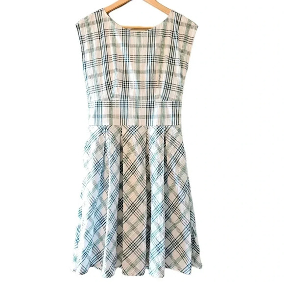 Caroll Paris Plaid Vintage Style Knee Length Retro Cutout Back Sleeveless Dress. - Picture 2 of 16